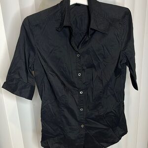 Black Quarter Length Sleeve Button-Up Shirt